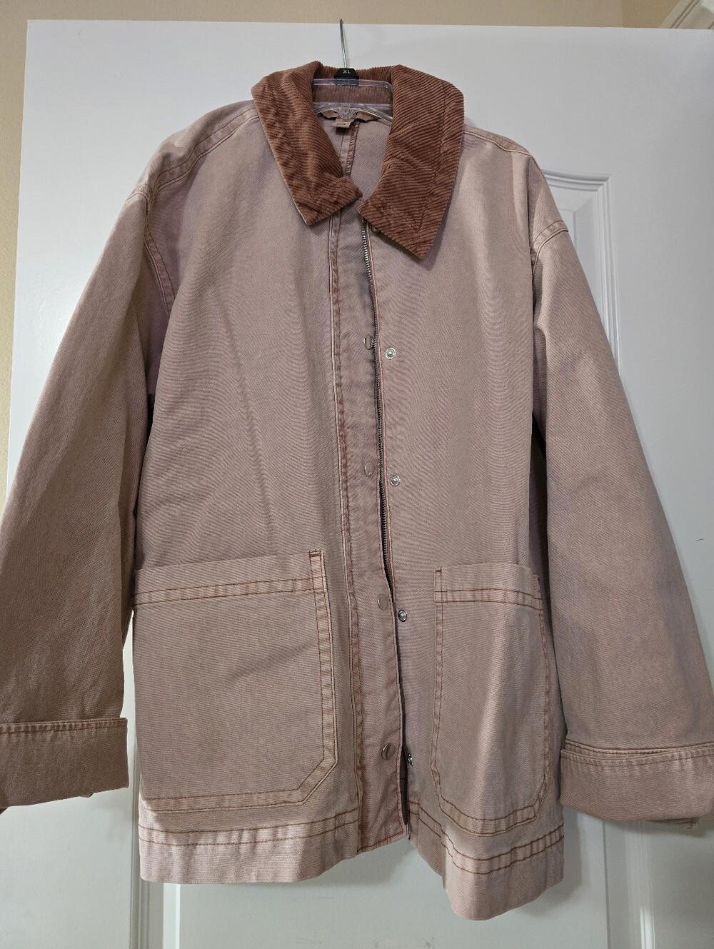 Women's Dusty Rose Barn Jacket with Brown Corduroy Collar
